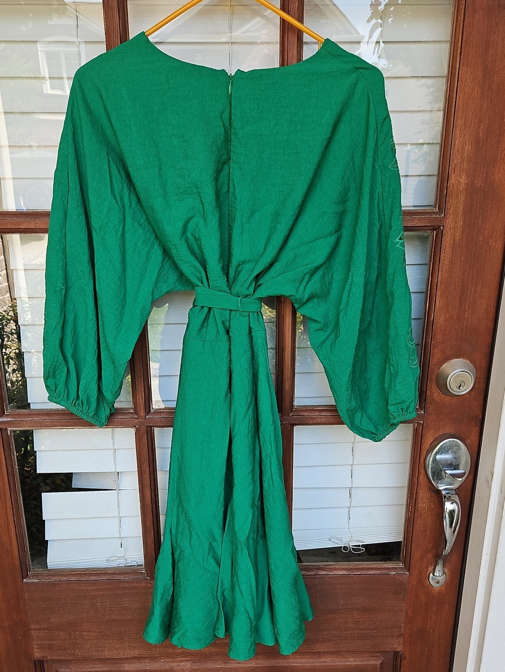 DKNY Green Faux Wrap Dress with Embroidered Sleeves - Women - Picture 5 of 5
